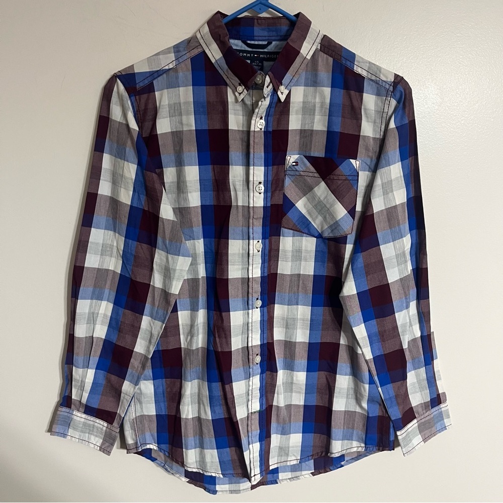 Boys Tommy Hilfiger Long Sleeve Button Down Plaid Shirt Size Large 16/18‎
